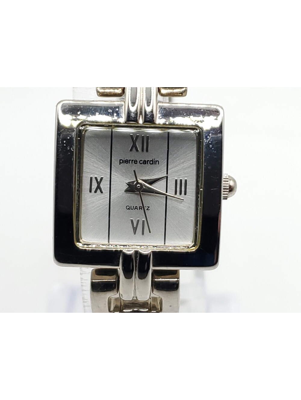 Pierre Cardin Quartz Watch  Women New Battery Silver Tone Square White Dial 21mm